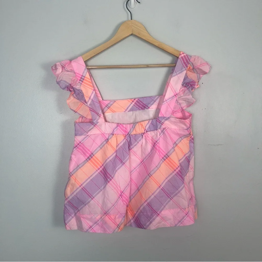 Lilly Pulitzer Reyna Top Pink Isle Madras Plaid Ruffle Tank Size small READ - Picture 7 of 7
